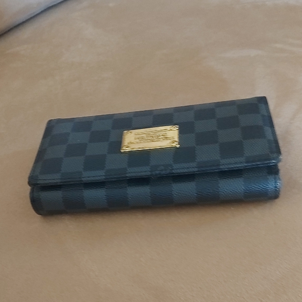 Checkered Wallet with Gold Accents